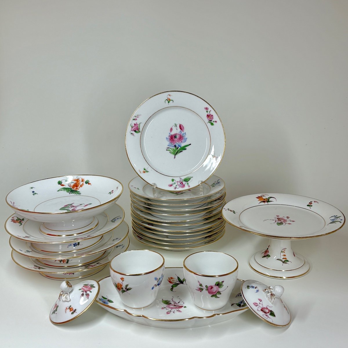 Porcelain Dessert Service With Flower Decoration - Paris - Rousseau Factory - Nineteenth Centur-photo-3