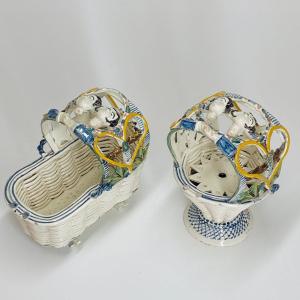 Spain (manisès) - Two Fine Earthenware Baskets - Nineteenth Century