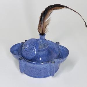 Large Earthenware Inkwell From Sceaux With Blue Speckled Decoration - Early Eighteenth Century