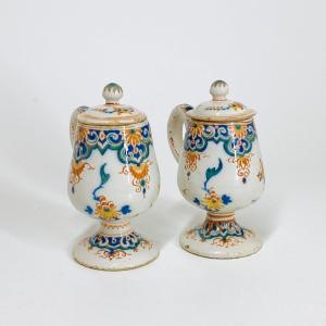 Pair Of Delft Earthenware Mustard Pots - Eighteenth Century