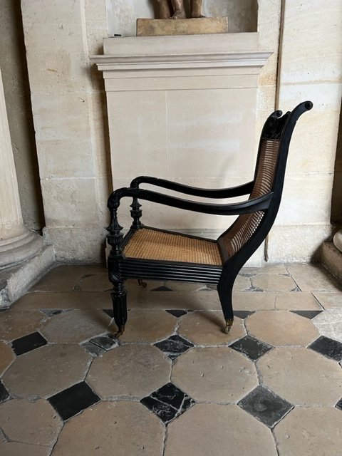 An Anglo-indian Armchair In Carved Ebony Wood-photo-3