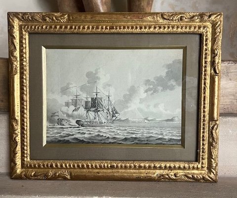 école Néerlandaise Du XVIIIe Siècle. "combat Naval"