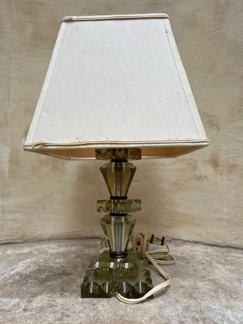 Lampe De Chevet En Cristal Verdâtre Avec Bronze, Vers 1950-photo-1