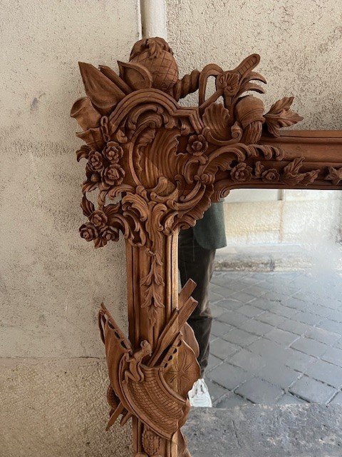 Decorative Mirror In Carved Wood, Decorated With Marine Elements-photo-2