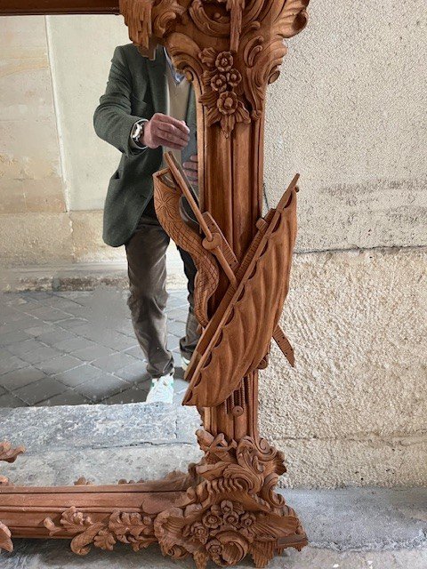 Decorative Mirror In Carved Wood, Decorated With Marine Elements-photo-4