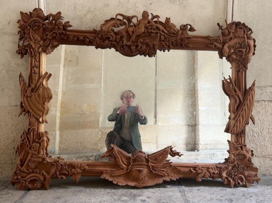 Decorative Mirror In Carved Wood, Decorated With Marine Elements