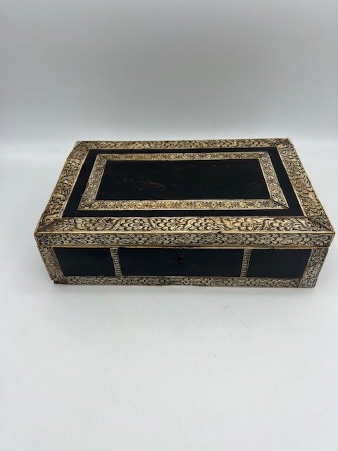 Blackened Wooden Box With Ivory Inlays-photo-2