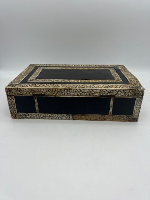 Blackened Wooden Box With Ivory Inlays-photo-4