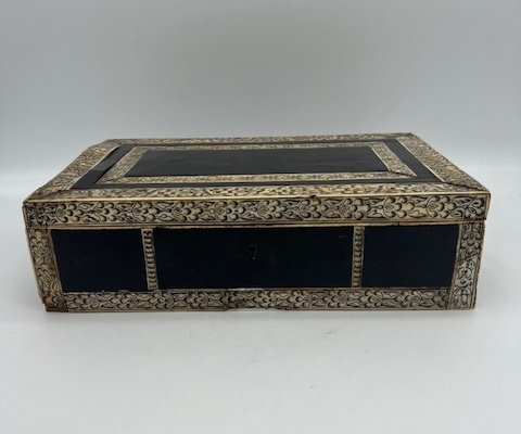 Blackened Wooden Box With Ivory Inlays