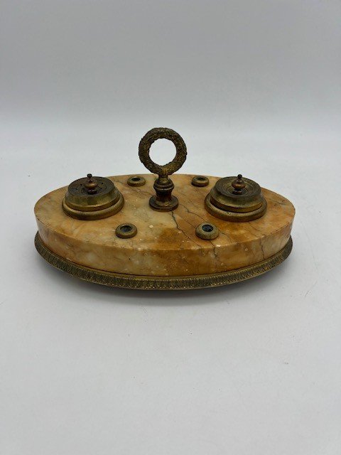 A Siena Marble And Bronze Inkwell. France, 19th Century.-photo-3