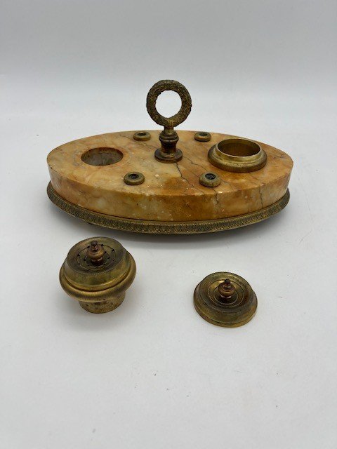 A Siena Marble And Bronze Inkwell. France, 19th Century.-photo-4