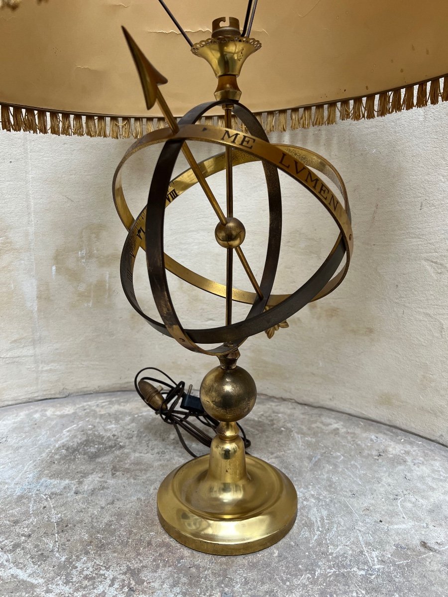 Brass Lamp Representing An Armillary Sphere And An Arrow,-photo-1