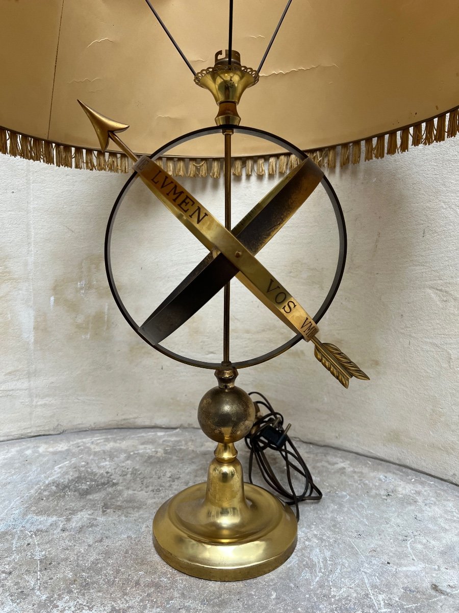 Brass Lamp Representing An Armillary Sphere And An Arrow,-photo-2