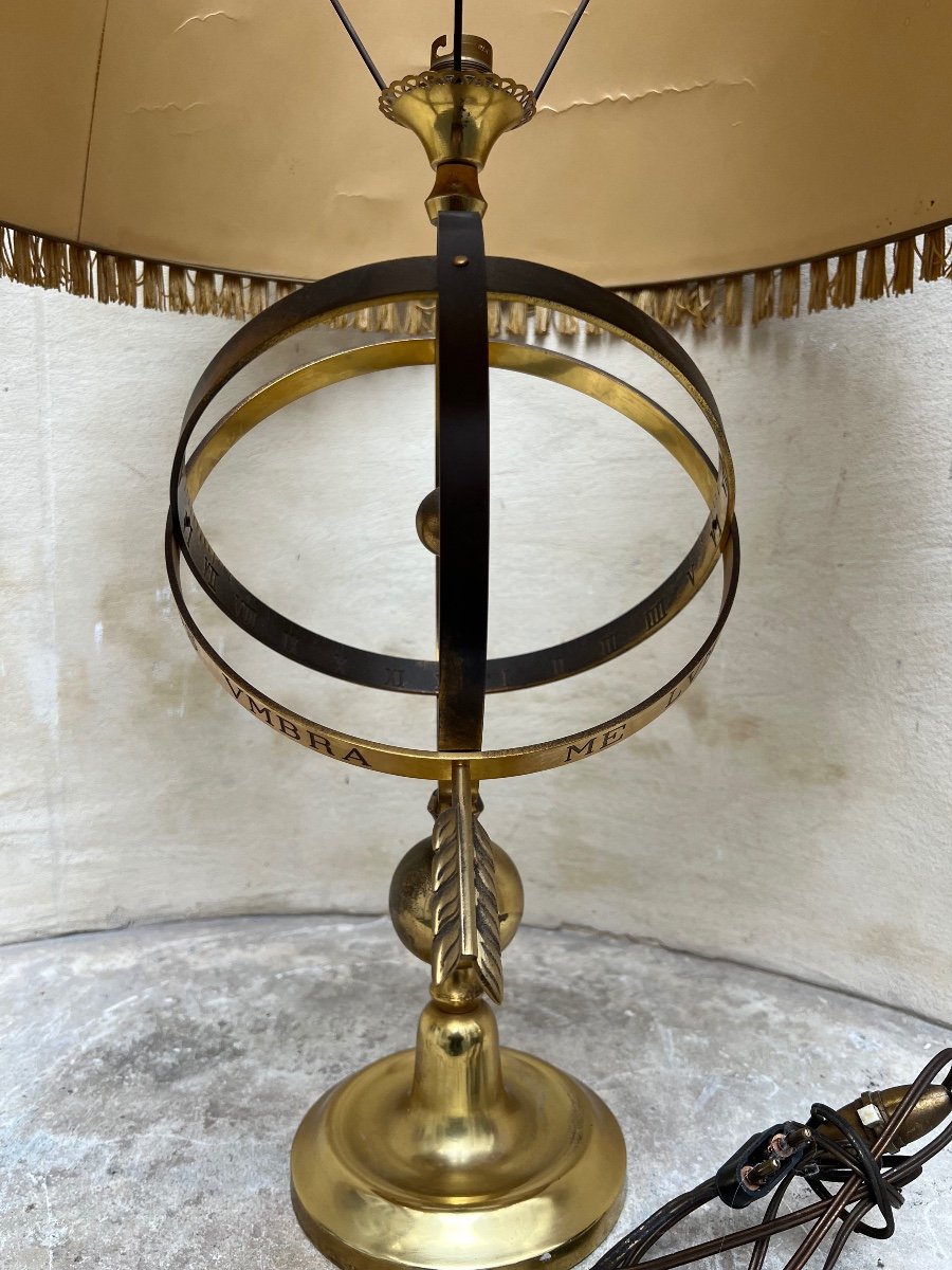 Brass Lamp Representing An Armillary Sphere And An Arrow,-photo-3