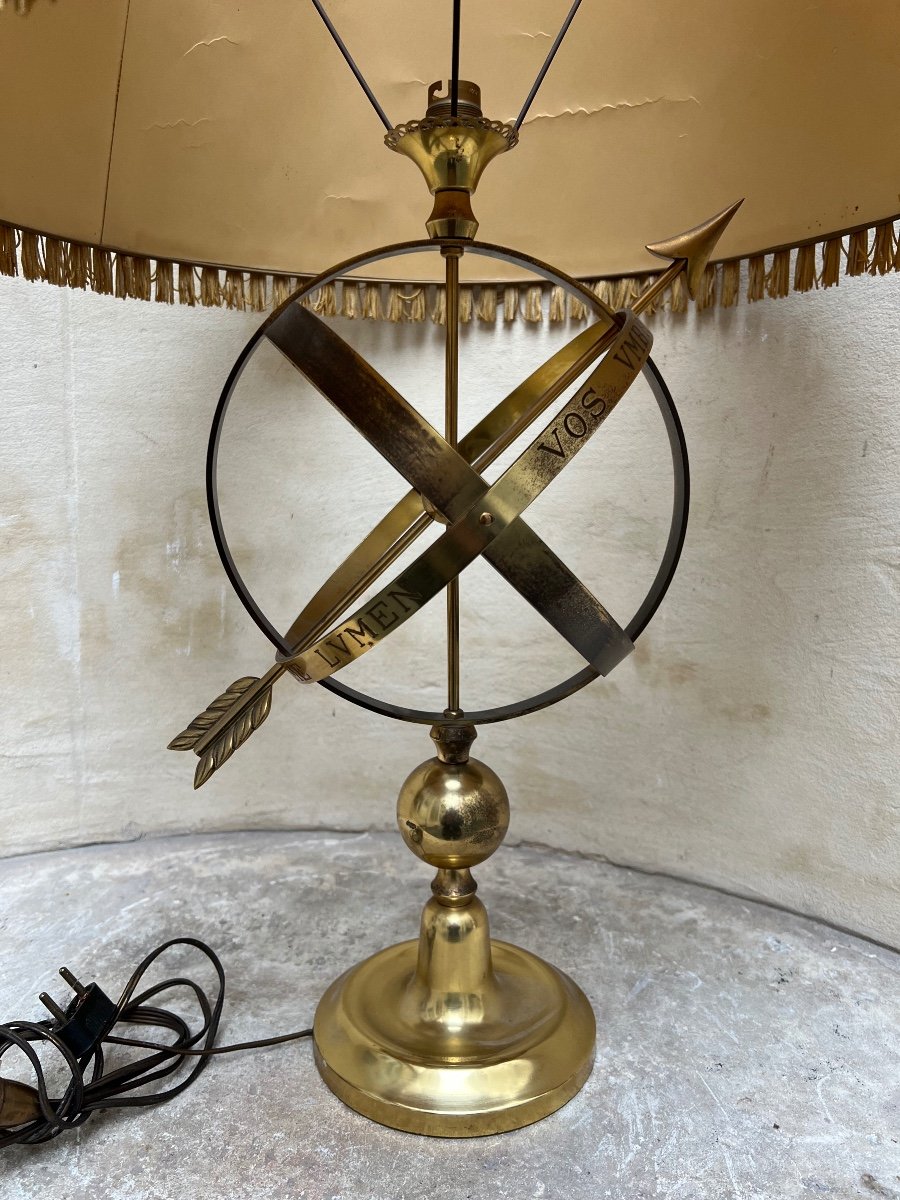 Brass Lamp Representing An Armillary Sphere And An Arrow,-photo-4