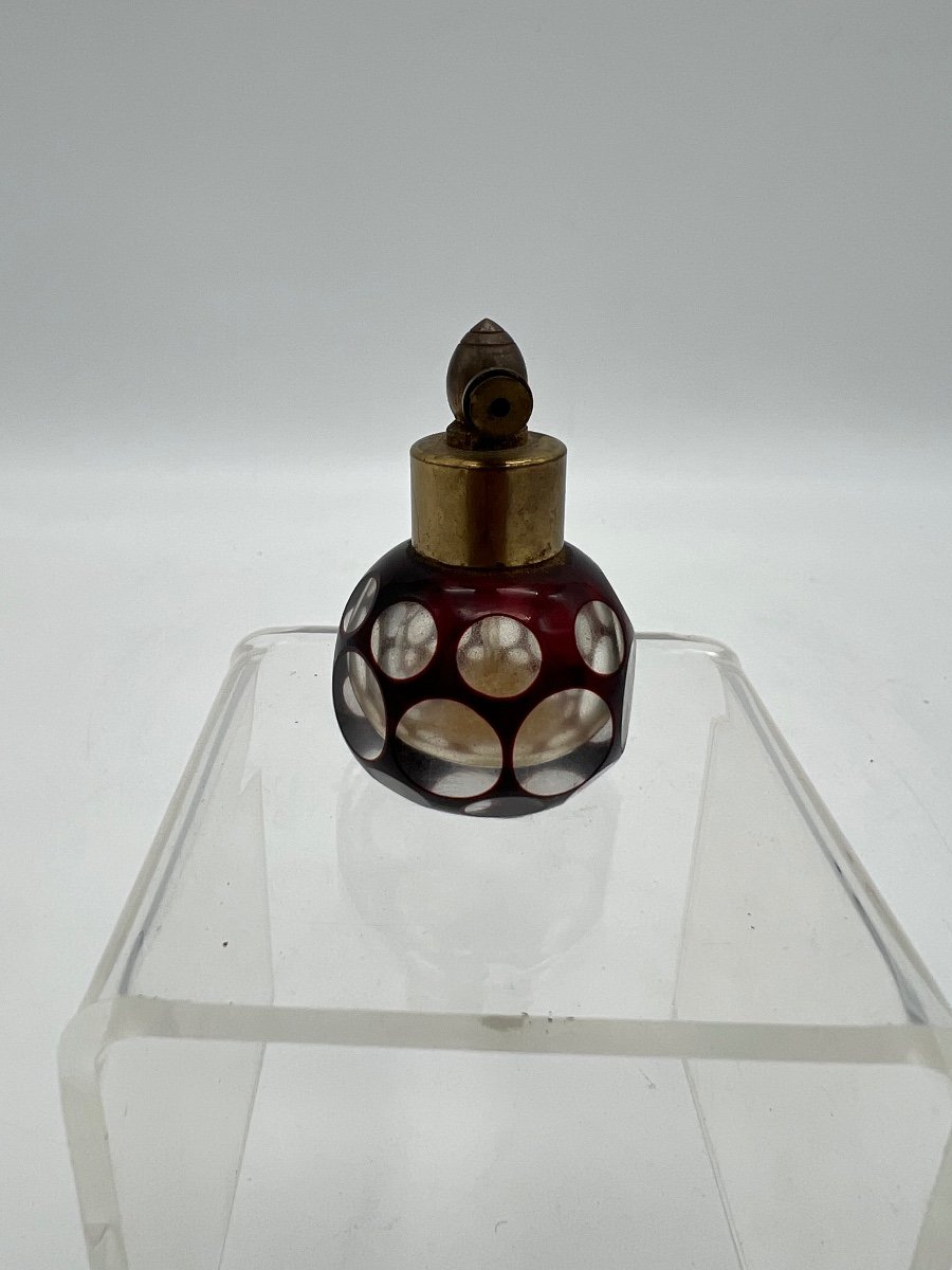 Petit Flacon De Parfum Bohème En Verre Et Métal Du 19ème Siècle. -photo-2