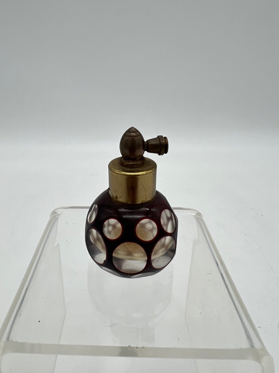 Small 19th Century Bohemian Glass And Metal Perfume Bottle. -photo-3