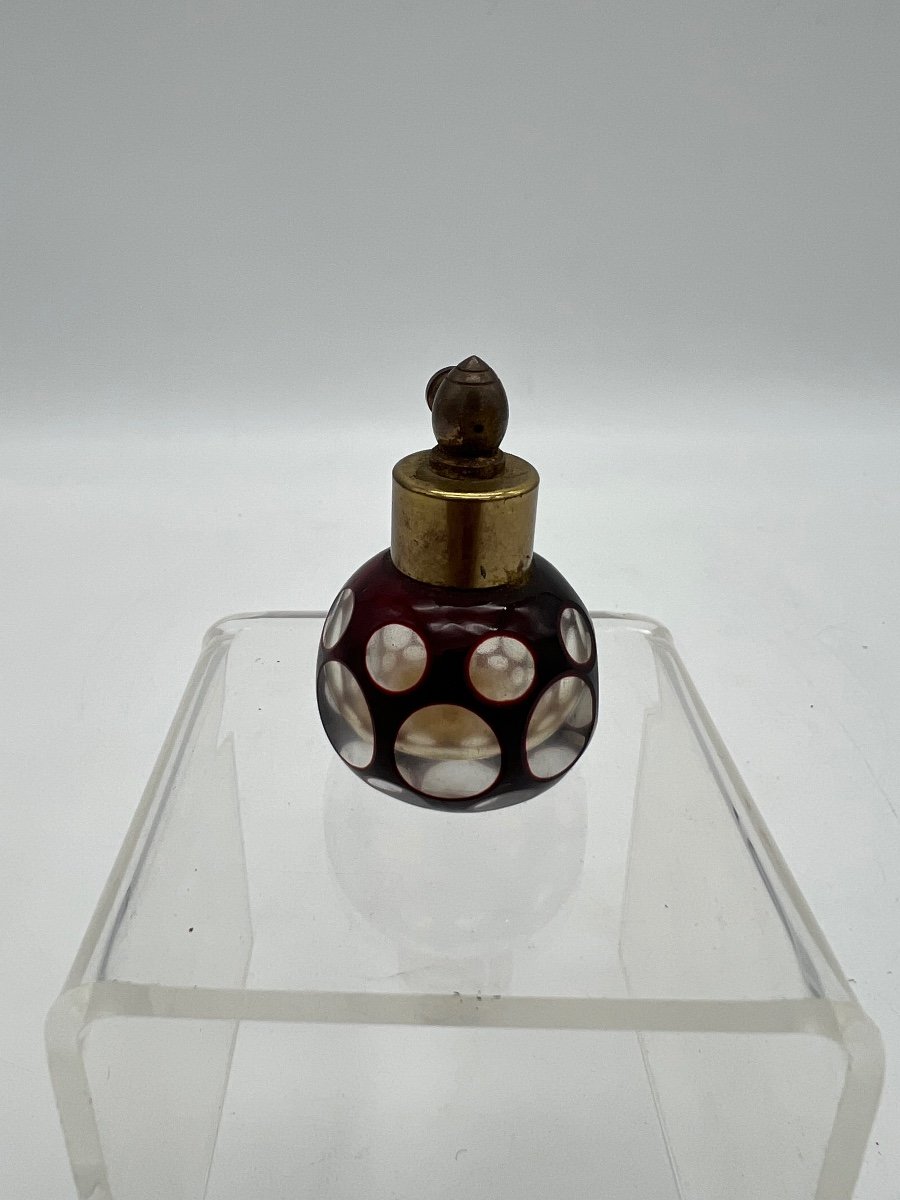 Small 19th Century Bohemian Glass And Metal Perfume Bottle. -photo-2