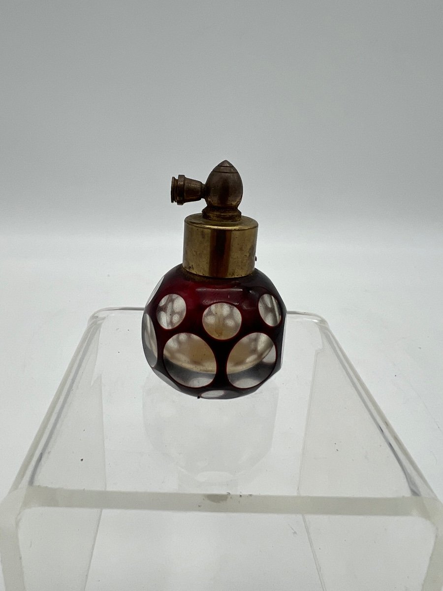 Small 19th Century Bohemian Glass And Metal Perfume Bottle. 