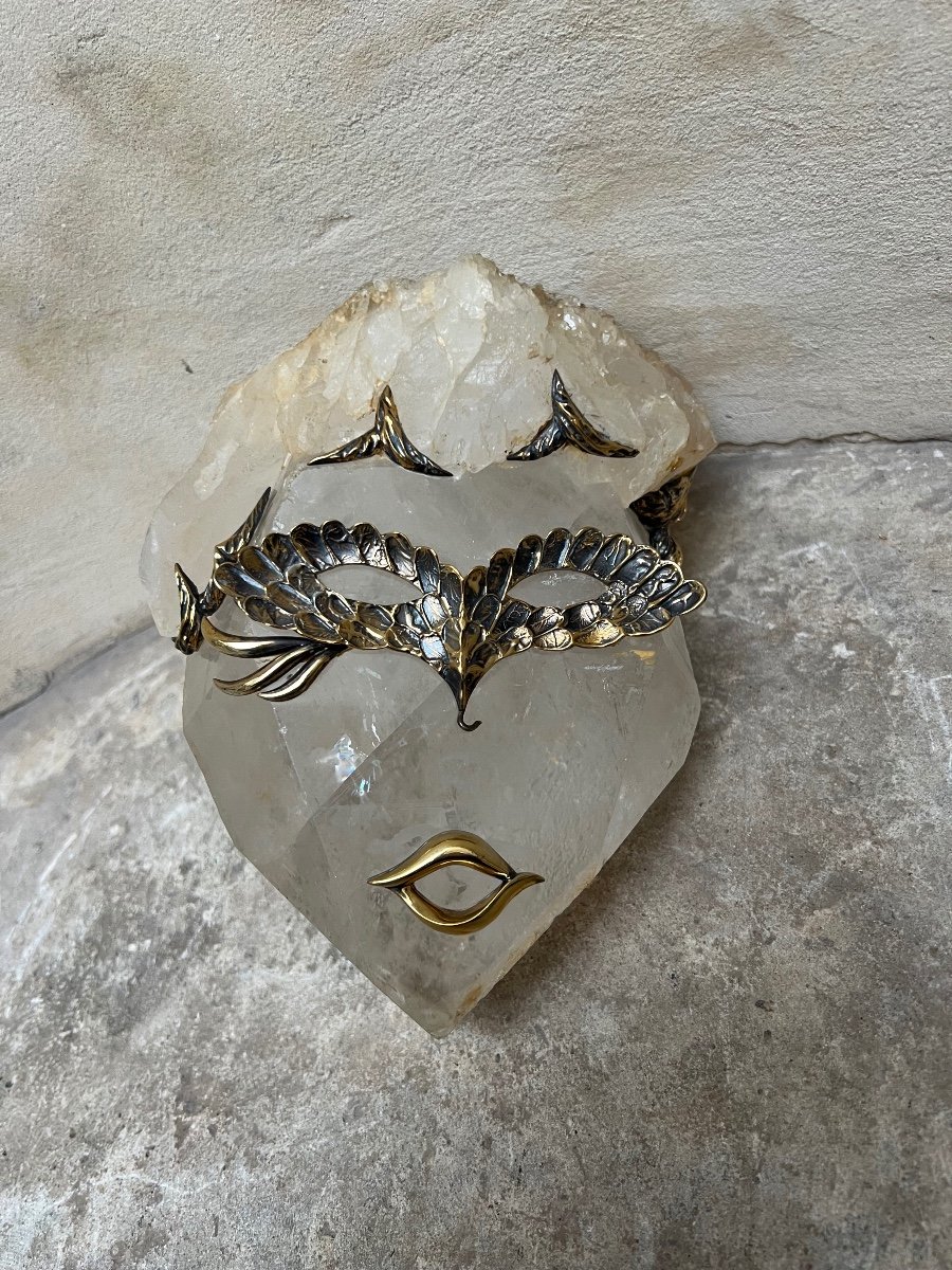 Quartz And Bronze Sculpture Of A Face. 