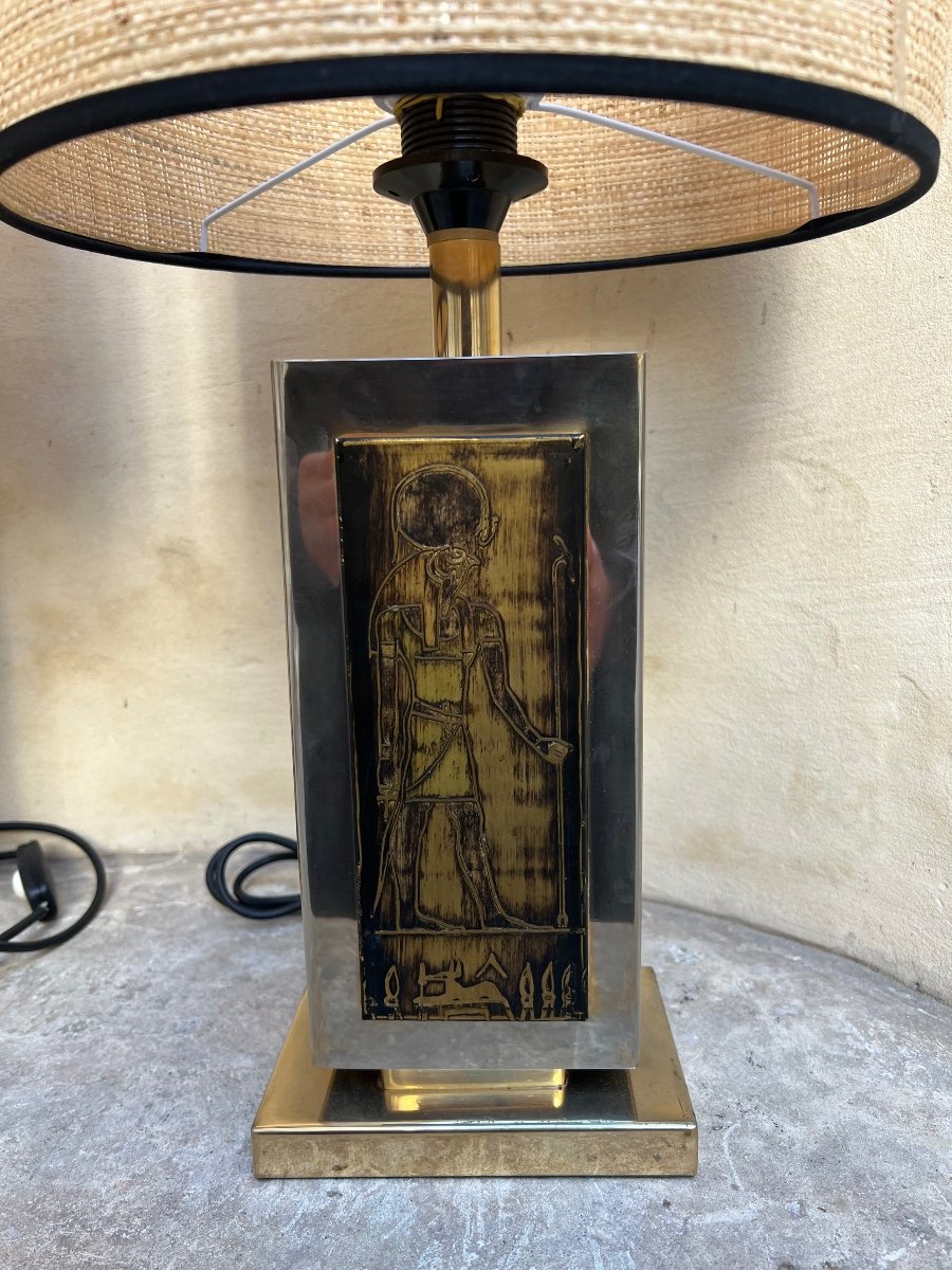 Pair Of Egyptian Decor Metal Table Lamps -photo-3