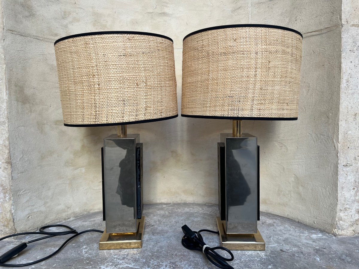 Pair Of Egyptian Decor Metal Table Lamps -photo-2