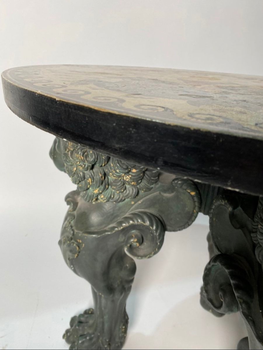 Tripod Side Table In Carved And Green Lacquered Wood -photo-2