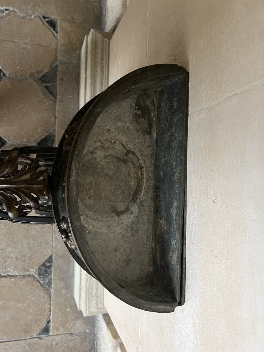 Console Jardinière En Fer Forgé Avec Plateau En Marbre -photo-2