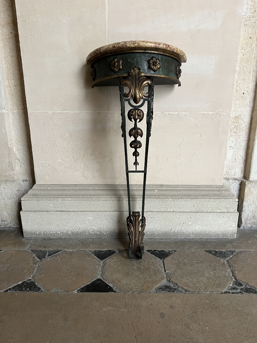 Console Jardinière En Fer Forgé Avec Plateau En Marbre 