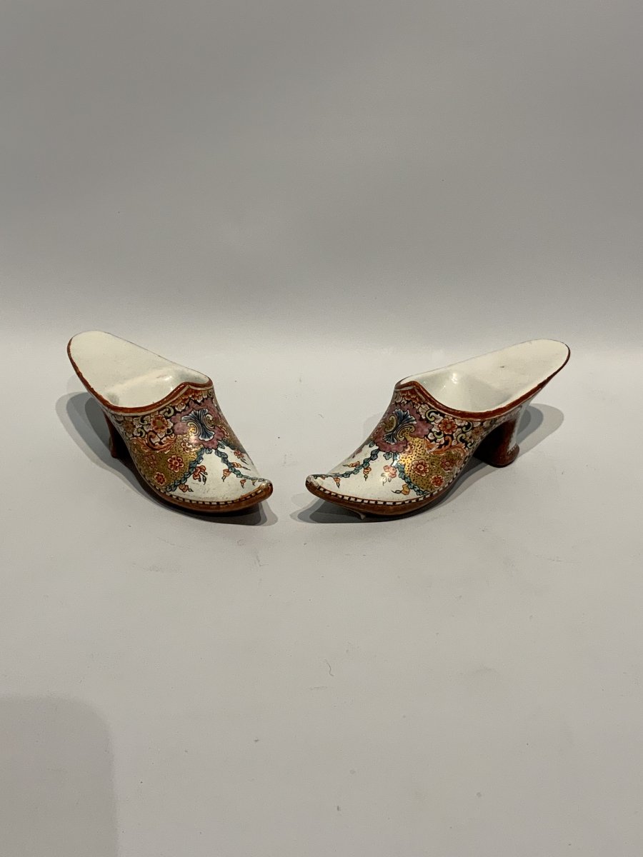 Delft, Pair Of Shoes In Delft Earthenware Eighteenth Century.-photo-1