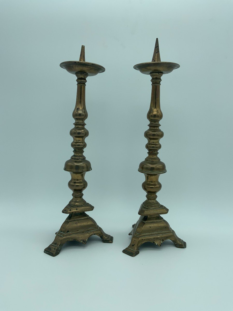 Pair Of Bronze Candlesticks France XVIIth Century-photo-2