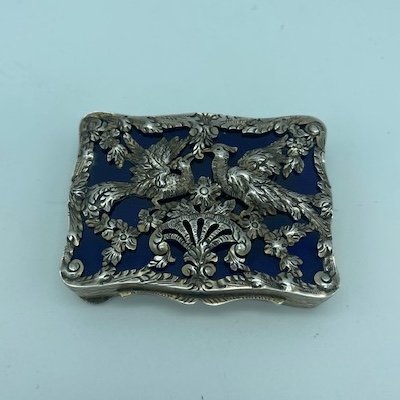 19th Century Silver And Blue Enamel Box