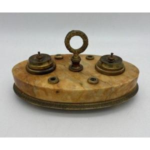 A Siena Marble And Bronze Inkwell. France, 19th Century.