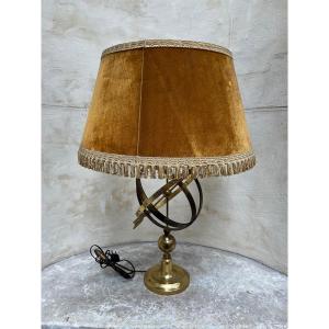 Lampe En Laiton Représentant Une Sphère Armillaire Et Une Flèche,