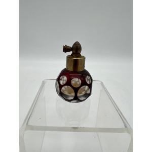 Small 19th Century Bohemian Glass And Metal Perfume Bottle. 