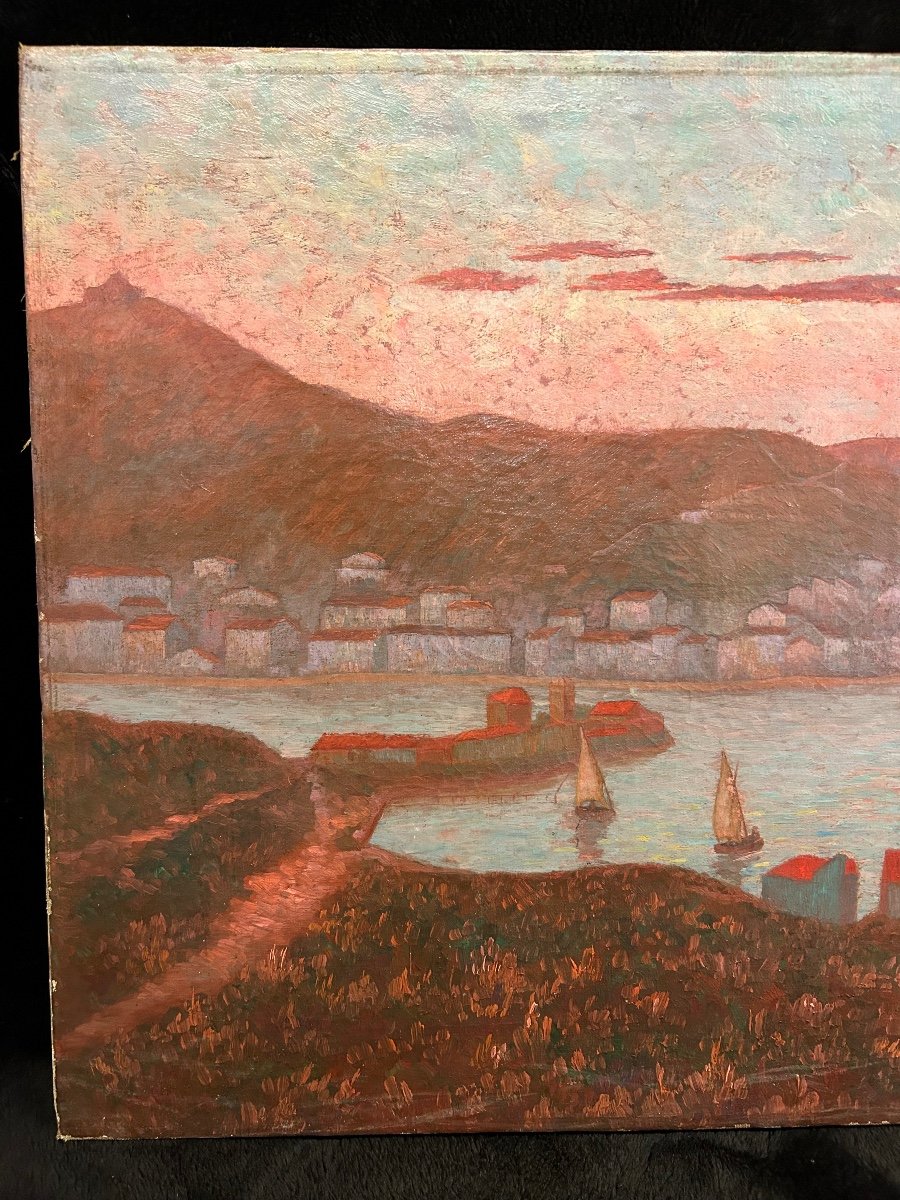 Ed . Poulain - Vue D’un Port Daté 1920 - Huile Sur Toile -photo-2