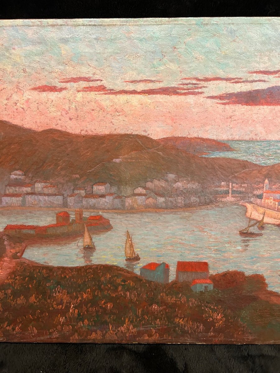 Ed . Poulain - Vue D’un Port Daté 1920 - Huile Sur Toile -photo-3