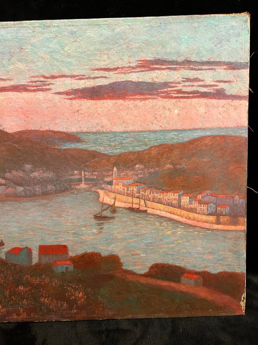 Ed . Poulain - Vue D’un Port Daté 1920 - Huile Sur Toile -photo-4