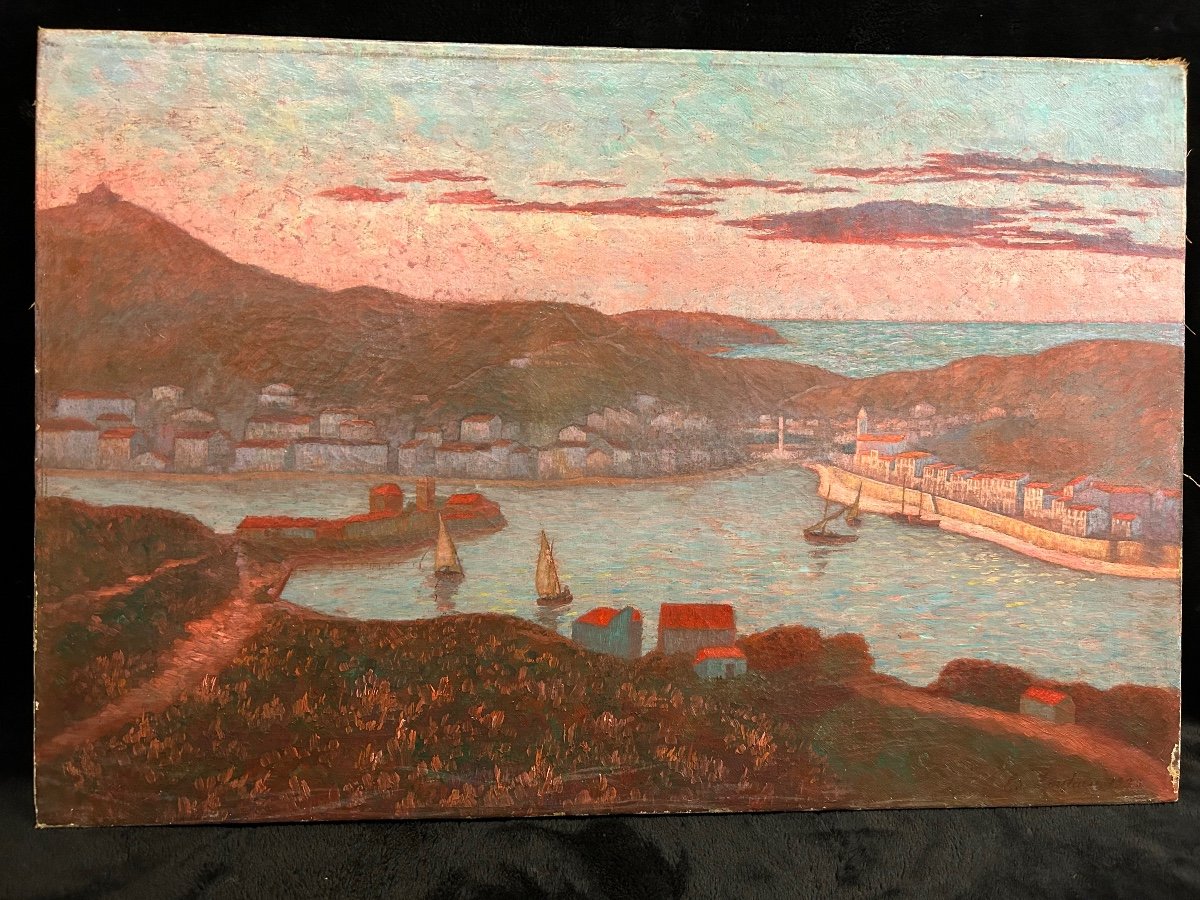 Ed . Poulain - Vue D’un Port Daté 1920 - Huile Sur Toile -photo-1