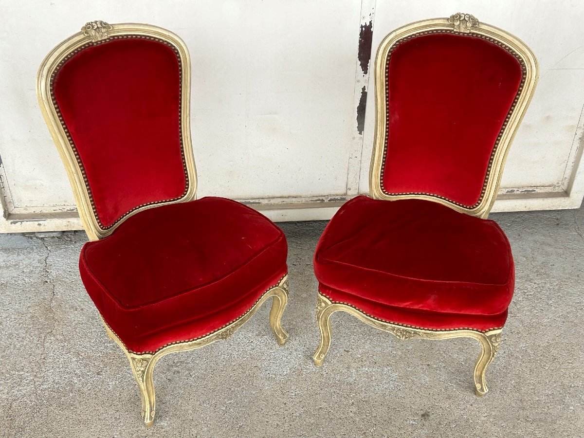 Paire De chaises Chauffeuses laqué De Style Louis XV Vers 1950-photo-2