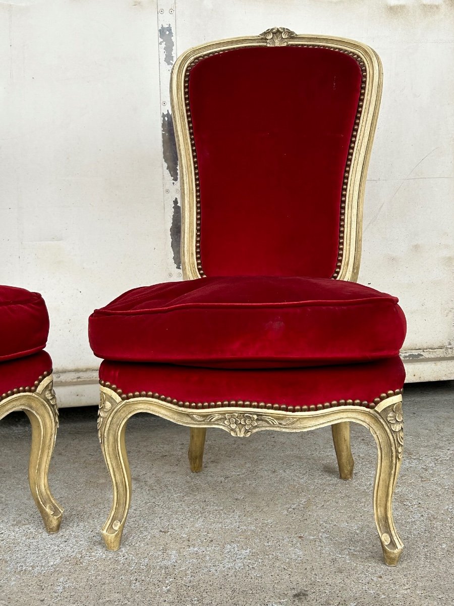 Paire De chaises Chauffeuses laqué De Style Louis XV Vers 1950-photo-3