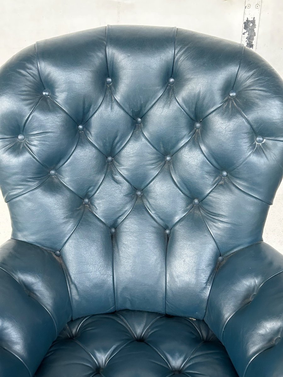 Fauteuil Napoléon III - Cuir Façon Chesterfield - Fin XIXéme  -photo-3