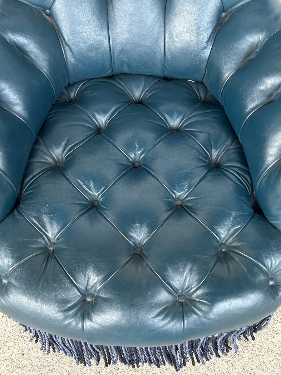 Fauteuil Napoléon III - Cuir Façon Chesterfield - Fin XIXéme  -photo-4