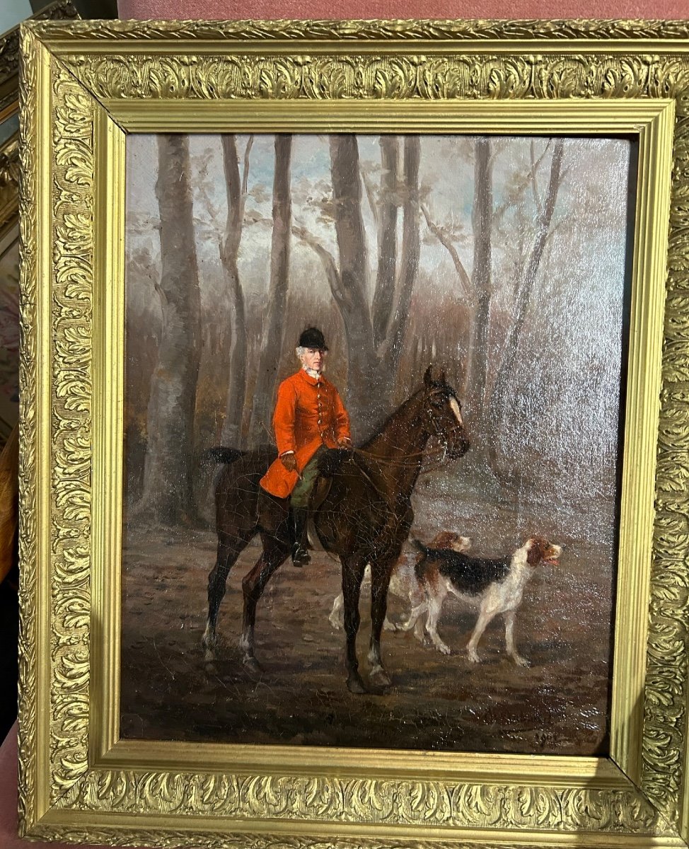 Peinture - Huile Sur Toile Chasse à Courre - Signé Et Daté 1902-photo-3