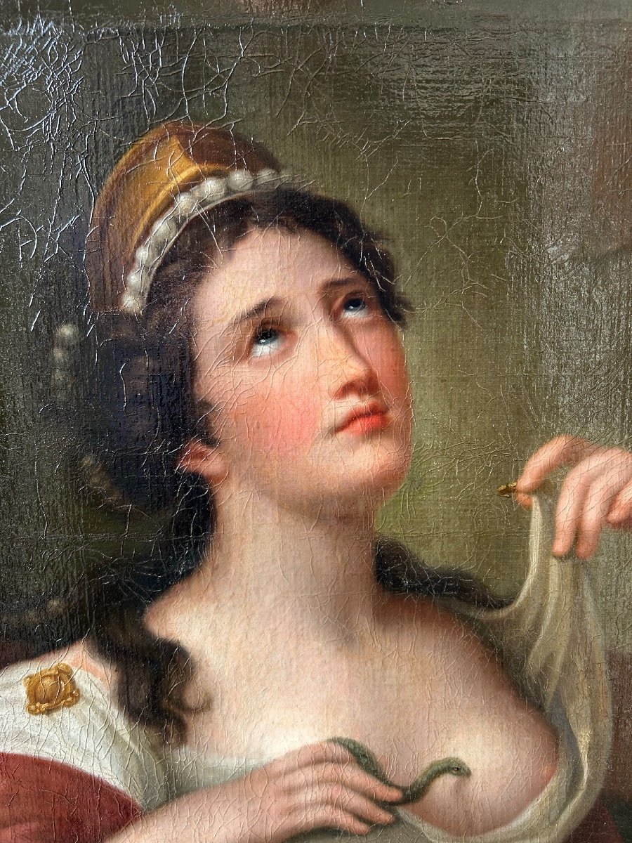  La Mort De Cléopatre - Huile Sur Toile D’époque fin Louis XVI Empire - h 102 cm-photo-2