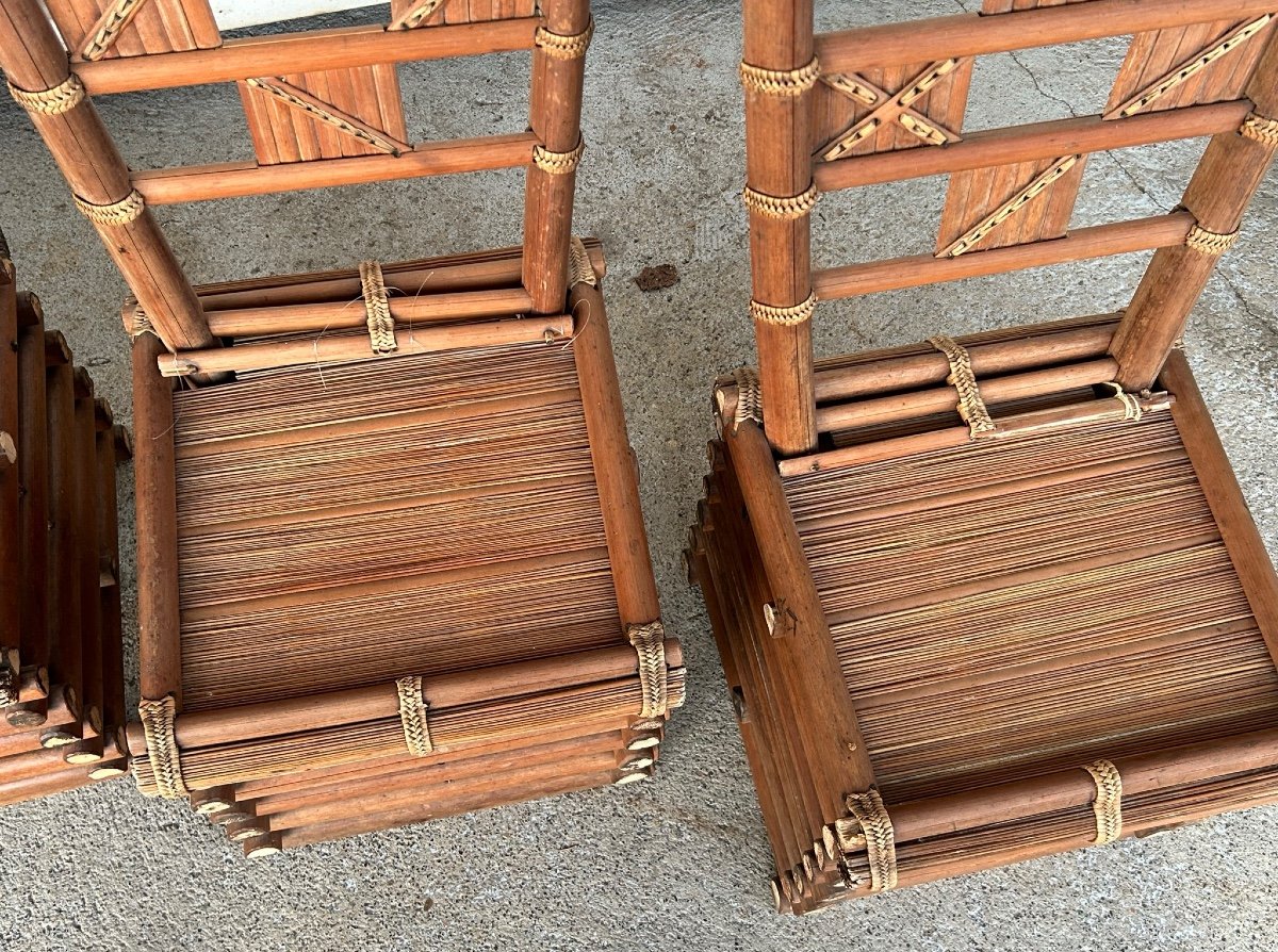 Suite Of Four Bamboo Chairs Vietnam Around 1930-40 Indochina-photo-4