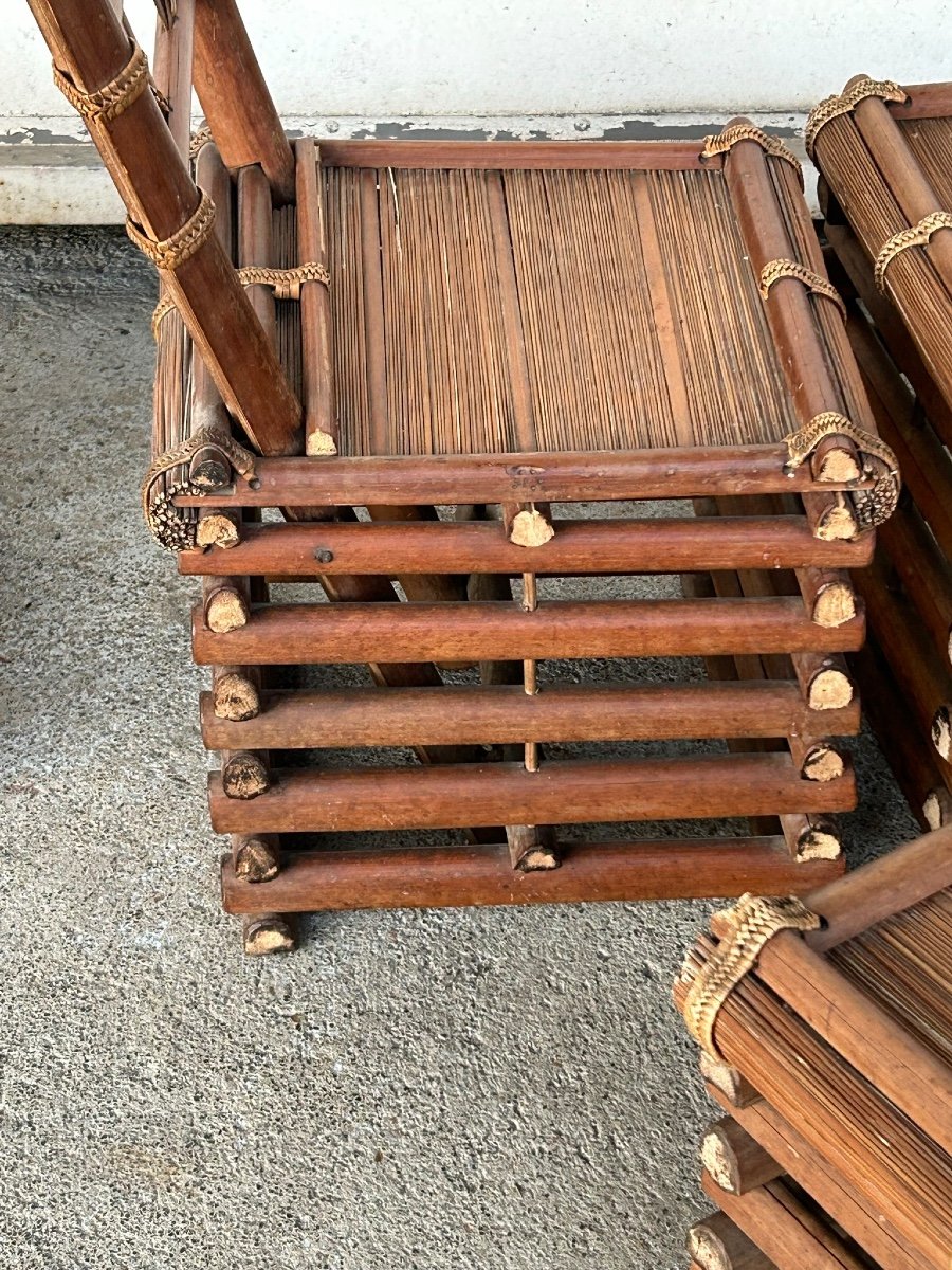 Suite Of Four Bamboo Chairs Vietnam Around 1930-40 Indochina-photo-2