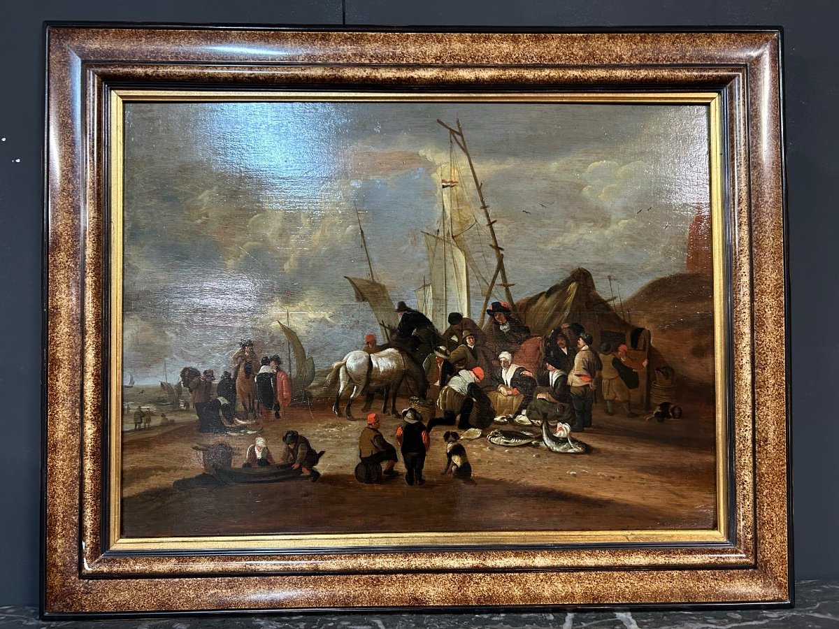 Large Painting - Painting On Wood Panel Dutch School End XVII Or Beginning XVIII-photo-2