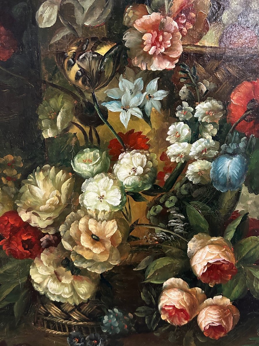 F Angelo - Important Still Life With Flowers And Fruits XIXth Century H 131 Cm-photo-4
