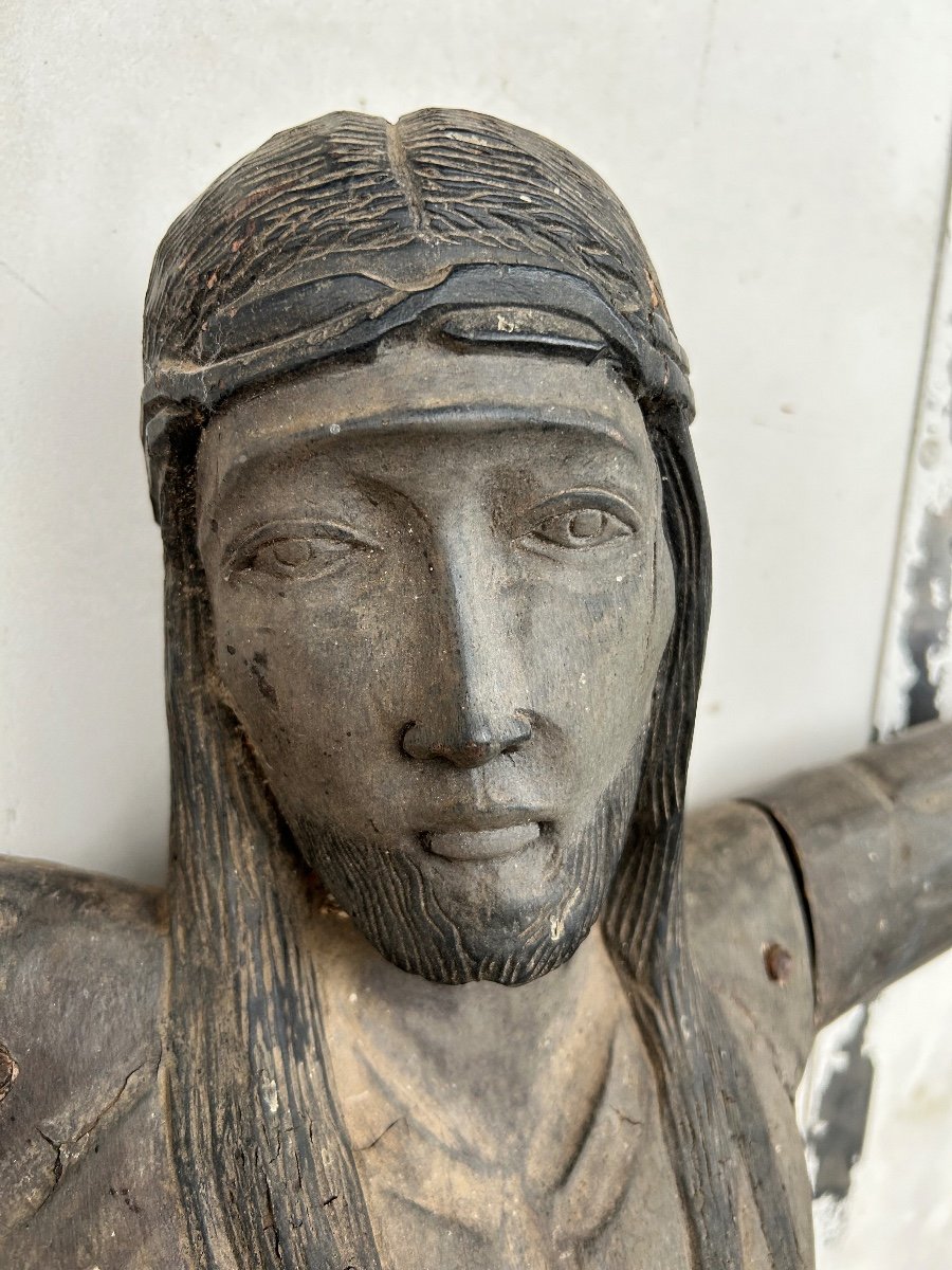Large Christ In Carved Wood - South America Circa 1940-50 H 134 Cm-photo-6